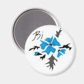 Aimant Abstrait bleu moderne fleur gris noir feuille prin (Recto/Verso)