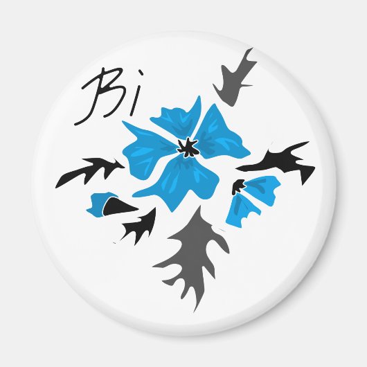 Aimant Abstrait bleu moderne fleur gris noir feuille prin (Devant)