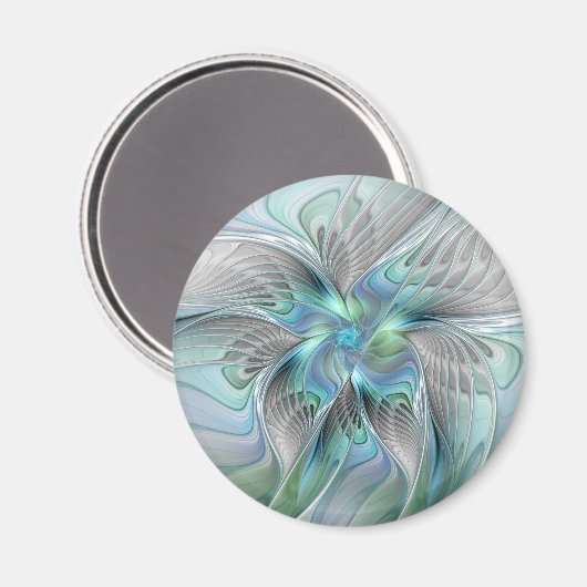 Aimant Abstrait Bleu Vert Papillon Imaginaire Fractal Art (Recto/Verso)