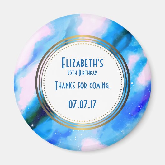 Aimant Abstrait bleu W/ Cercle d'or Merci d'anniversaire (Devant)