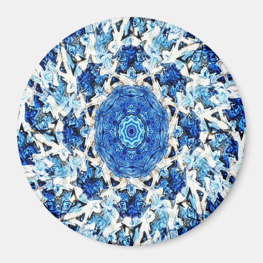 Aimant Abstrait de mandala noir blanc bleu (Devant)