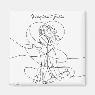 Aimant Abstrait Line Art of Lesbian Couple With Names