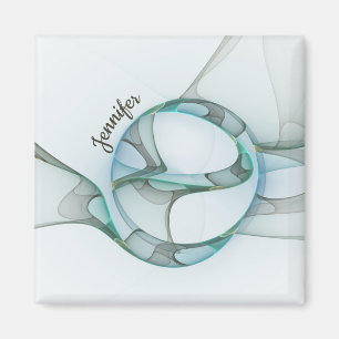 Aimant Abstrait moderne Fractal Blue Turquoise Grey Nom