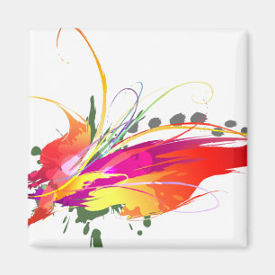 Aimant Abstrait Oiseau de Paradise Paint Splatters