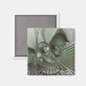 Aimant Abstrait Olive Sage Green Grey Fractal Art Imagina (Recto/Verso)