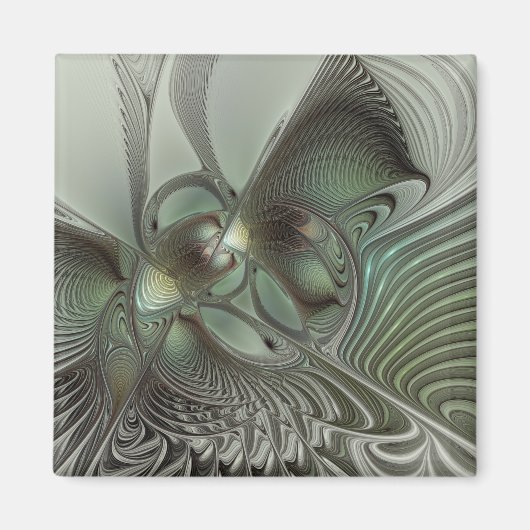 Aimant Abstrait Olive Sage Green Grey Fractal Art Imagina (Devant)