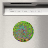 Aimant Abstrait Rétro Groovy Tourbillon Vert Citron et Bl (In Situ (Lave-vaisselle))