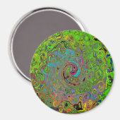 Aimant Abstrait Rétro Groovy Tourbillon Vert Citron et Bl (Recto/Verso)