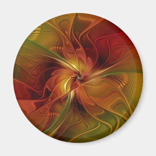 Aimant Abstrait Rouge Orange Brown Vert Fractal Art Flowe (Devant)