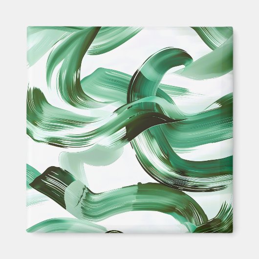 Aimant Abstrait Traits de Pinceau Vert Minimal Moderne (Devant)