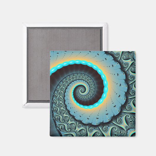 Aimant Abstraite spirale d'art fractal bleu turquoise ora (Recto/Verso)