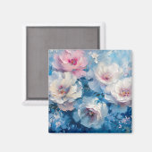Aimant Abstraites Florales Pink Blue Oil Peinture (Recto/Verso)