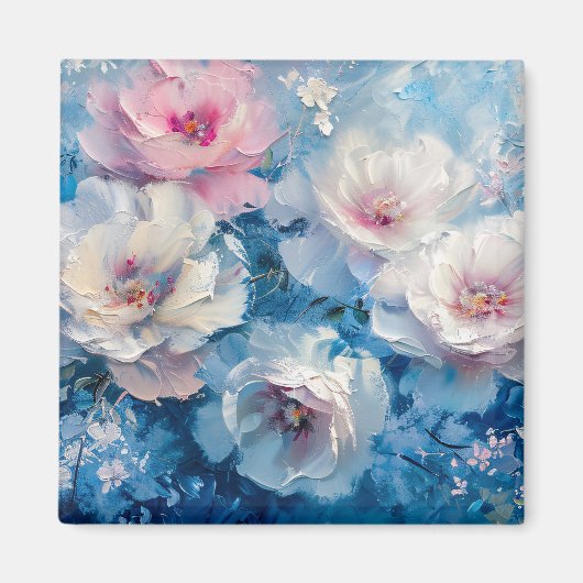 Aimant Abstraites Florales Pink Blue Oil Peinture (Devant)