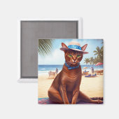 Aimant Abyssinian cat on Beach, cadeau d'été pour amoureu (Recto/Verso)