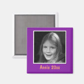 Aimant Accueil personnalisé violet photo et texte personn (Recto/Verso)