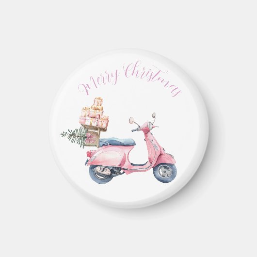 Aimant Achats de Noël en scooter rose (Devant)