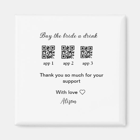 Aimant achetez une boisson à la mariée scannez le code QR (Devant)