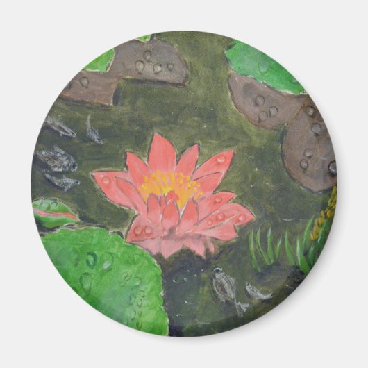 Aimant Acrylique sur toile, fleur de lys d'eau rose (Devant)