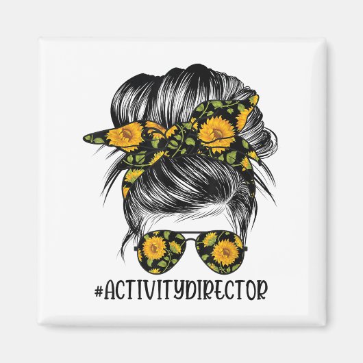 Aimant Activity Director Messy Hair Woman Bun Sunflower H (Devant)