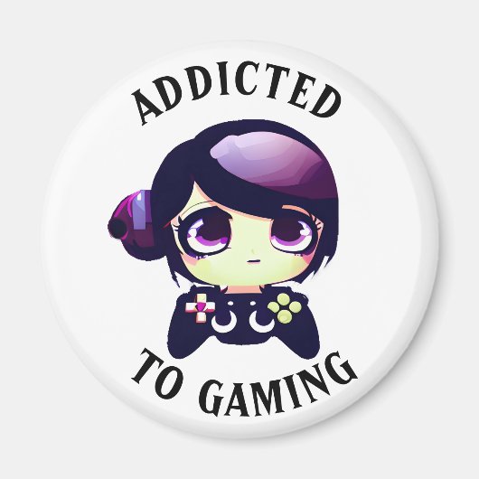 Aimant Addicité au jeu | Cute Kawaii Girl Gamer (Devant)