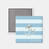 Aimant Adorable Ancre nautique sur les rayures bleu clair (Recto/Verso)