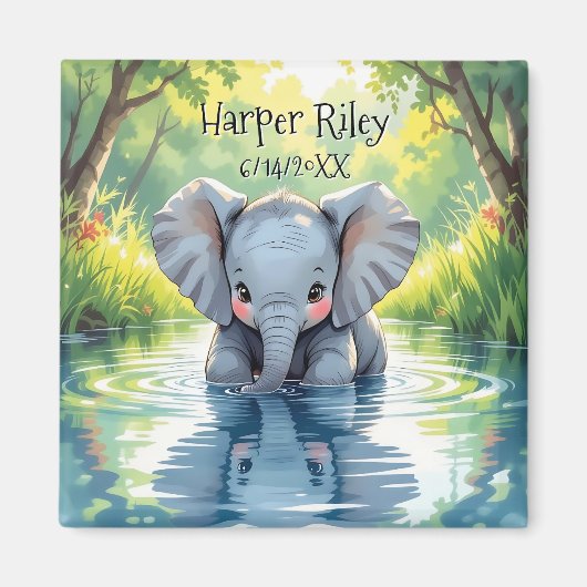 Aimant Adorable Baby Elephant and Reflection Personalized (Devant)