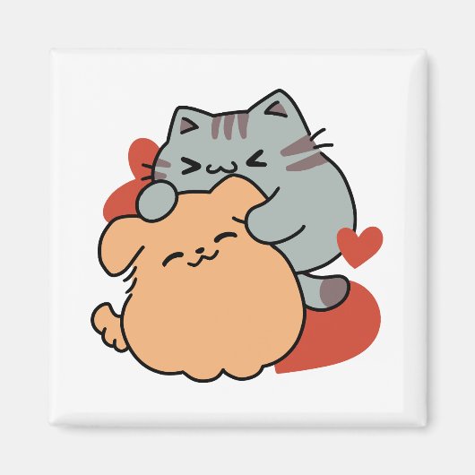 Aimant Adorable chat et chien Hug - Meow & Woof Design (Devant)