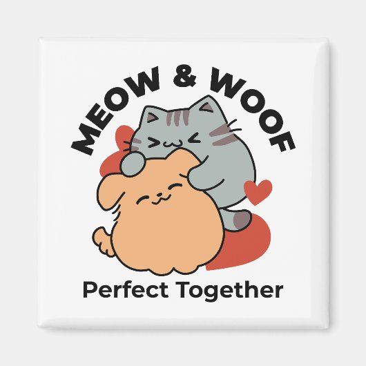 Aimant Adorable chat et chien Hug - Meow & Woof Design (Devant)