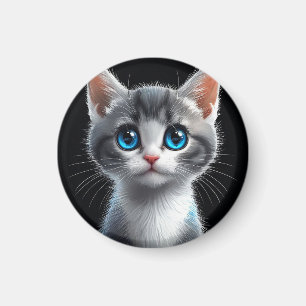 Aimant Adorable chaton gris aux yeux bleus saisissants