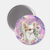 Aimant Adorable Chihuahua avec le thème rose fleurs (Recto/Verso)