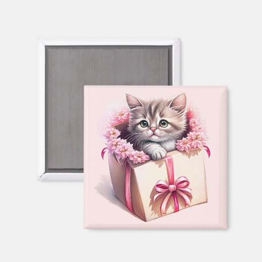 Aimant Adorable Kitten dans une boîte Cadeau d'anniversai (Recto/Verso)