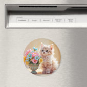 Aimant Adorable Kitty avec Bouquet de fleurs (In Situ (Lave-vaisselle))