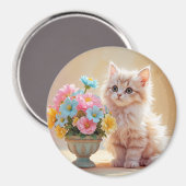 Aimant Adorable Kitty avec Bouquet de fleurs (Recto/Verso)