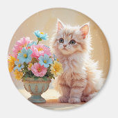 Aimant Adorable Kitty avec Bouquet de fleurs (Devant)