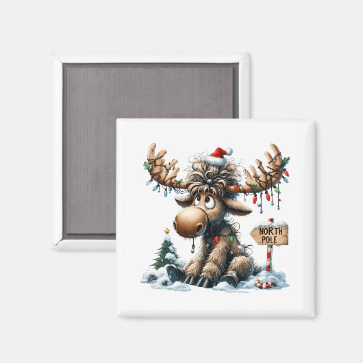 Aimant Adorable Moose de Noël Joyeux Noël Hommes de Noël (Recto/Verso)