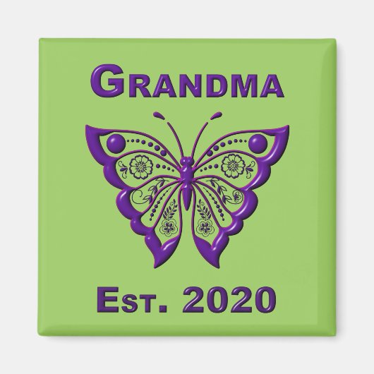 Aimant Adorable papillon grand-mère "Est 2020" (Devant)