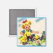 Aimant adorable petite fille avec adorable petit chaton (Recto/Verso)