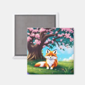 Aimant Adorable Renard assis sous l'arbre (Recto/Verso)