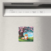 Aimant Adorable Renard assis sous l'arbre (In Situ (Lave-vaisselle))