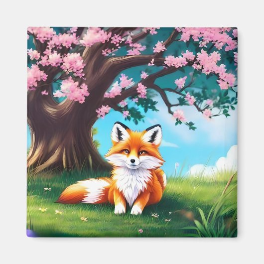 Aimant Adorable Renard assis sous l'arbre (Devant)