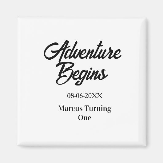 Aimant Adventure begins 1st birthday name date simple min (Devant)