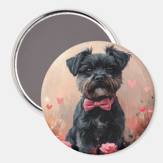 Aimant Affenpinscher avec des roses - Saint-Valentin (Recto/Verso)