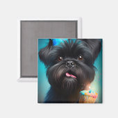 Aimant Affenpinscher fête le gâteau des ballons d'anniver (Recto/Verso)