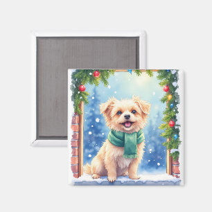 Aimant Affenpinscher Noël sous la neige aquarelle cosy