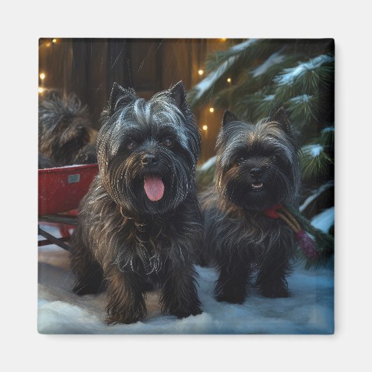 Aimant Affenpinscher Snowy Sleigh Ride Décor de Noël (Devant)