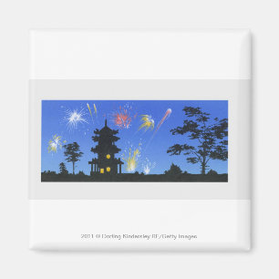 Aimant Affichage de feu d'artifice et silhouette de