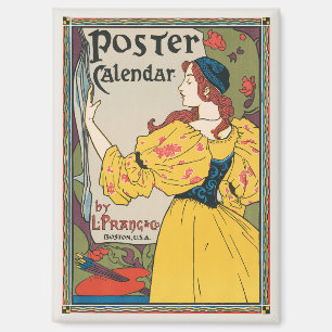 Aimant Affiche de femme Art Nouveau vintage robe jaune