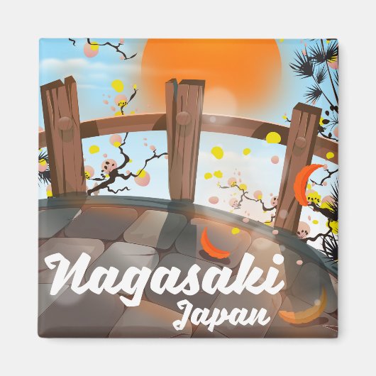 Aimant Affiche de fleurs japonaises de Nagasaki. (Devant)