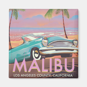 Aimant Affiche de voyage de Malibu, Los Angeles, la