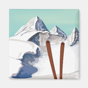 Aimant Affiche de voyage Montagnes de ski